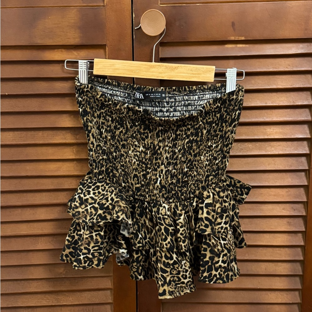 Zara Animal Print Skirt with Ruffles